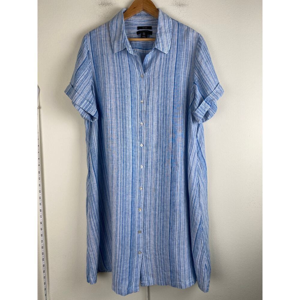 Tahari Linen Stripe Shirtdress Blue White Button Front 1X - Picture 4 of 11